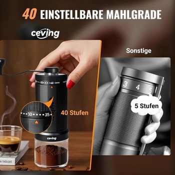 CEVING Prvý ručný mlynček na kávu na svete s kapacitou 60 g, čierny | Prenosný ručný mlynček na kávu