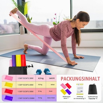 Fitness gumy, sada odporových gúm 1,5 m, cvičebná guma so 4 úrovňami odporu pre jogu, pilates,
