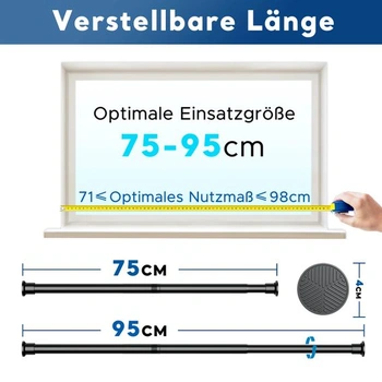 Záclonová tyč s upínací svorkou, 75-95 cm, černá, Ø 25 mm, záclonová tyč s upínací svorkou, černá,