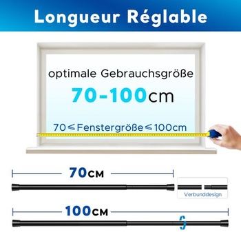 Teleskopická upínacia tyč 70-100cm, Ø 16 mm, upínacia tyč na záclony, čierna, na dvere, okná, čierna