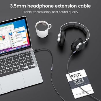 MOSWAG predlžovací kábel 3,5 mm jack 1 m, predlžovací kábel pre slúchadlá 3,5 mm, predlžovací