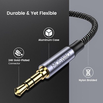 MOSWAG predlžovací kábel 3,5 mm jack 1 m, predlžovací kábel pre slúchadlá 3,5 mm, predlžovací