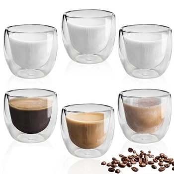 6dielna sada dvojstenných sklenených hrnčekov na espresso,…