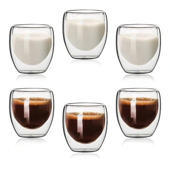 6dielna sada dvojstenných sklenených hrnčekov na espresso, sada hrnčekov na espresso, sada pohárov na