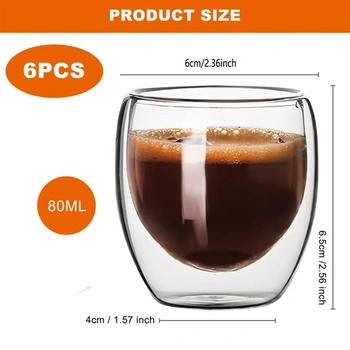 6dielna sada dvojstenných sklenených hrnčekov na espresso, sada hrnčekov na espresso, sada pohárov na