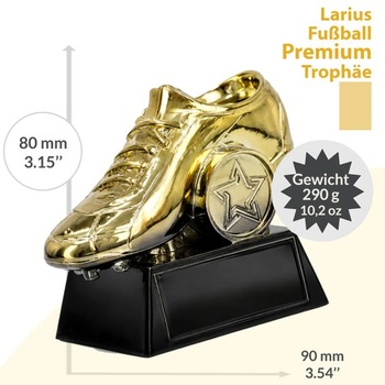 Larius Zlatá trofej za kopačku (8 cm, 290 g) – Futbalová trofej s voliteľným gravírovaním – Trofej