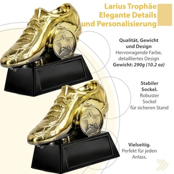 Larius Zlatá trofej za kopačku (8 cm, 290 g) – Fotbalová trofej s volitelným gravírováním – Trofej