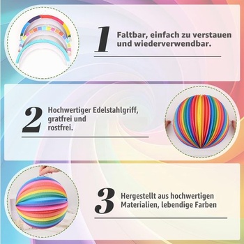 Rdlobu Farebný lampáš, narodeninová dekorácia, opakovane použiteľný okrúhly papierový lampáš