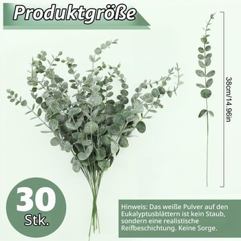 30 umělých větviček eukalyptu, dekorativní mini zelené listy pro tvoření, 38 cm