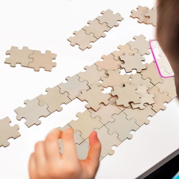 Toddmomy 100 dielikov prázdne drevené puzzle, nedokončené prázdne dieliky puzzle, puzzle pre domácich majstrov,