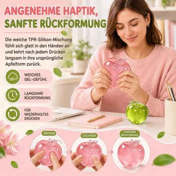 Jablková mäkká antistresová loptička, mäkký TPR materiál, tvárna senzorická hračka na stláčanie a