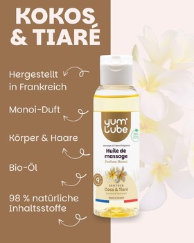Yum'Lube | Masážny olej Monoi - Prírodný masážny olej - Vyrobené vo Francúzsku - Masážne oleje a
