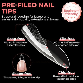 UNA GELLA Stiletto Medium Tips na nechty, 312 kusov Mäkké gélové tipy 312 Medium Stiletto