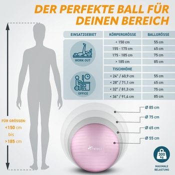 TRESKO® Cvičebná lopta bez BPA vrátane vzduchovej pumpy | Ergonomická sedacia lopta Princess Pink 75 cm