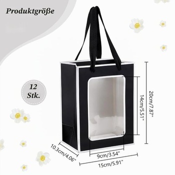 NBEADS 12 darčekových tašiek z kraftového papiera s okienkom, 20x15x10,3 cm veľké papierové darčekové tašky