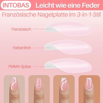 INTOBAS 160 kusů nalepovacích nehtů, francouzské nehty, 12 velikostí, růžové, střední, umělé nehty