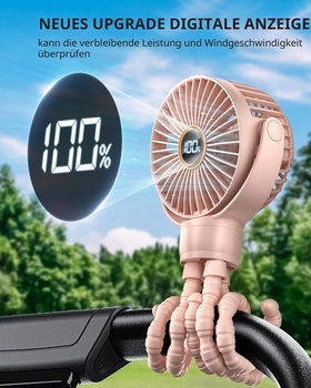 Ventilátor do kočárku KIDEE, ventilátor do kočárku s LED displejem, 3 rychlosti, dobíjecí přes USB,