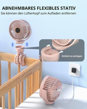 Ventilátor do kočárku KIDEE, ventilátor do kočárku s LED displejem, 3 rychlosti, dobíjecí přes USB,