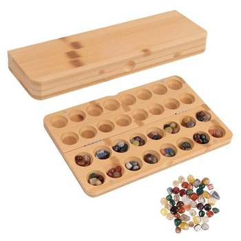 Prenosná hra s kameňmi Kalaha - 29,5x9,5x3cm skladacia drevená hra s drahokamami a 65 kameňmi, dvojitá