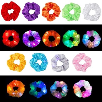 10 LED gumiček do vlasů, dívčí svítící vlasové doplňky, svítící náramky, LED vlasové pásky, svítící