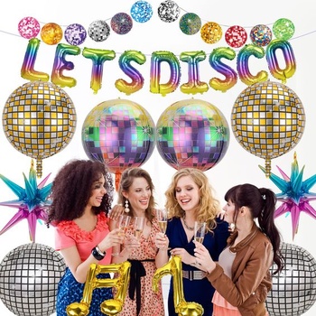 Dekorácia na disko guľu s balónikmi a disko guľou - 20 kusov, párty dekorácie
