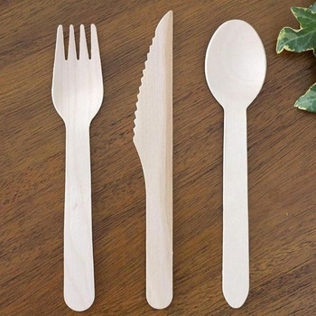 Súprava jednorazových príborov FOOGO Green, 75 kusov – drevené jednorazové príbory, 16 cm, biologicky