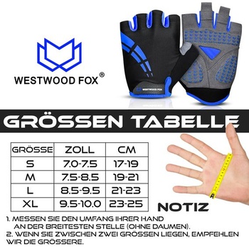 Cyklistické rukavice Westwood Fox pre mužov aj ženy, polprstové s gélovým polstrovaním, protišmykové