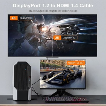 Kábel 4K DisplayPort na HDMI, 2m jednosmerný, DisplayPort z počítača na HDMI monitor, DP 1.2 na