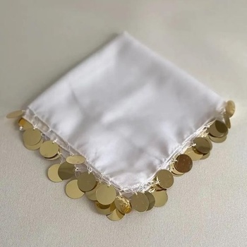 10x Biele luxusné veľké šály Halay Mendili 30x30 cm, tanečné, svadobné, zásnubné, Kiná Mendil