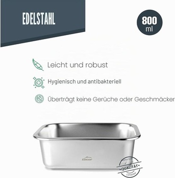 Lacor - 64610 - Obdĺžniková nádoba na potraviny Ecoinox, nerezová oceľ 18/10, 800 ml, vhodná do