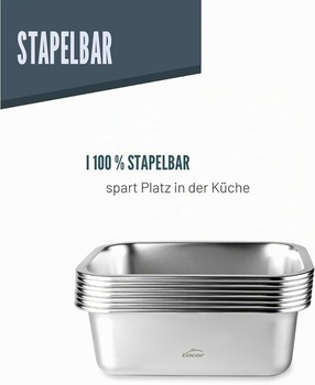 Lacor - 64610 - Obdĺžniková nádoba na potraviny Ecoinox, nerezová oceľ 18/10, 800 ml, vhodná do