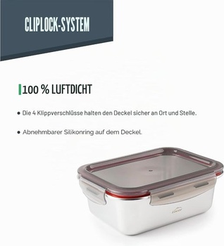 Lacor - 64610 - Obdĺžniková nádoba na potraviny Ecoinox, nerezová oceľ 18/10, 800 ml, vhodná do