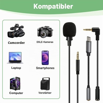 Klopový mikrofon, mikrofonní jack 3,5, 2m mini všesměrový kondenzátorový
