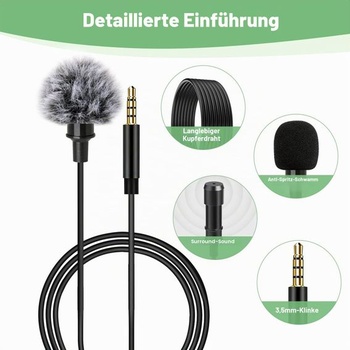 Klopový mikrofon, mikrofonní jack 3,5, 2m mini všesměrový kondenzátorový