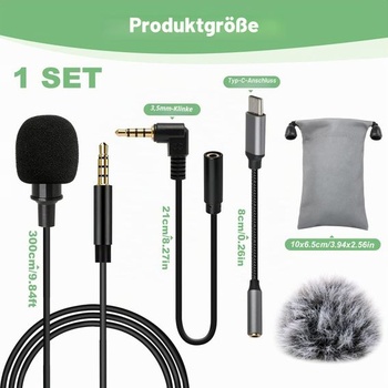 Klopový mikrofon, mikrofonní jack 3,5, 2m mini všesměrový kondenzátorový