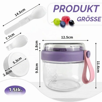 Müsli kelímek s sebou, kelímek na kaši, kelímek na müsli s dipem a lžičkou, 650 ml jogurtový