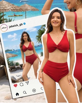 Dámská bikinová souprava Bauchweg, bikiny s vysokým pasem, push-up střih M, červená
