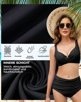 Dámský set bikin s kosticemi, bikiny s korekcí bříška, vysoký pas pro křivky, velikost S, černá