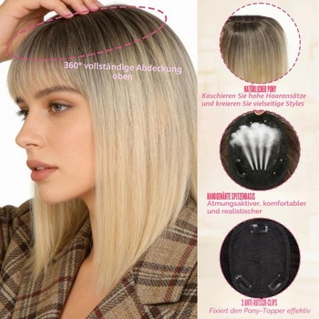 Paruka Ombré, hladká, tepelně odolná syntetická vlákna, barva od kořene hnědá až světle blond,