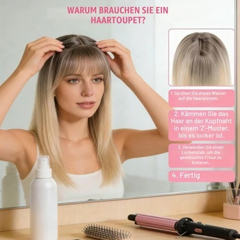 Paruka Ombré, hladká, tepelně odolná syntetická vlákna, barva od kořene hnědá až světle blond,