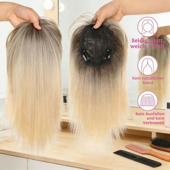 Paruka Ombré, hladká, tepelně odolná syntetická vlákna, barva od kořene hnědá až světle blond,