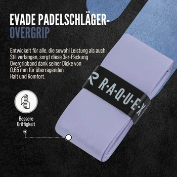 Raquex Evade Grip Tape pro padelové rakety – 10 barev – Balení po 3 kusech, tloušťka 0,65 mm –