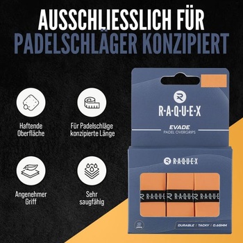 Raquex Evade Grip Tape pre padelové rakety – 10 farieb – Balenie po 3 kusoch, hrúbka 0,65 mm –