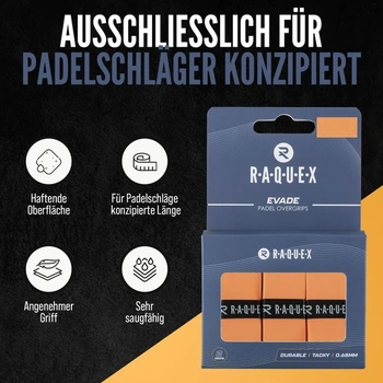 Raquex Evade Grip Tape pro padelové rakety – 10 barev – Balení po 3 kusech, tloušťka 0,65 mm –
