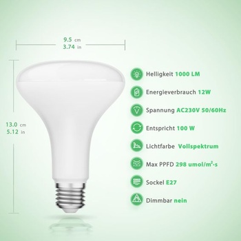 Rastlinná lampa Briignite, LED pestovateľské svetlo, plné spektrum, E27, BR30, 12W