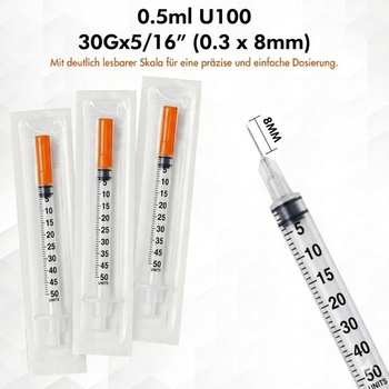 100 kusů víceúčelových měřicích nástrojů s plastovou zkumavkou U100 o objemu 0,5 ml, 30Gx5/16 (0,3
