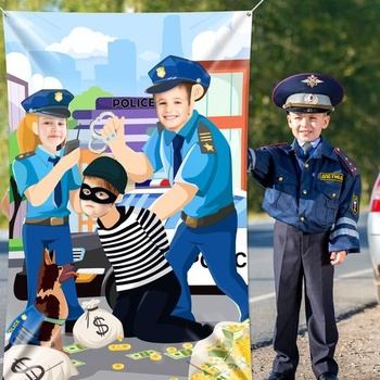 DPKOW Foto rekvizity s policajným zlodejom, hra s vtipnou tvárou v diere pre deti, dekorácia na