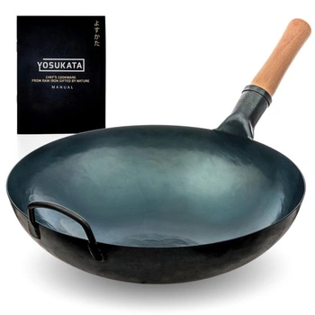 YOSUKATA Woky a panvice Wok z uhlíkovej ocele s okrúhlym dnom 36 cm modrej 36 cm