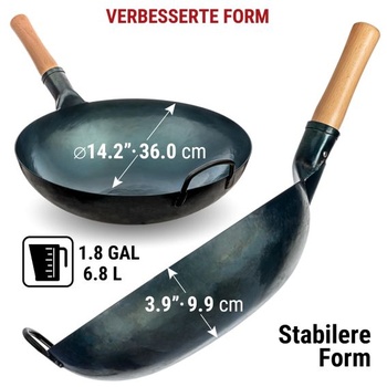 YOSUKATA Woky a pánve Wok z uhlíkové oceli s kulatým dnem 36 cm modré 36 cm