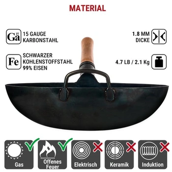 YOSUKATA Woky a panvice Wok z uhlíkovej ocele s okrúhlym dnom 36 cm modrej 36 cm
